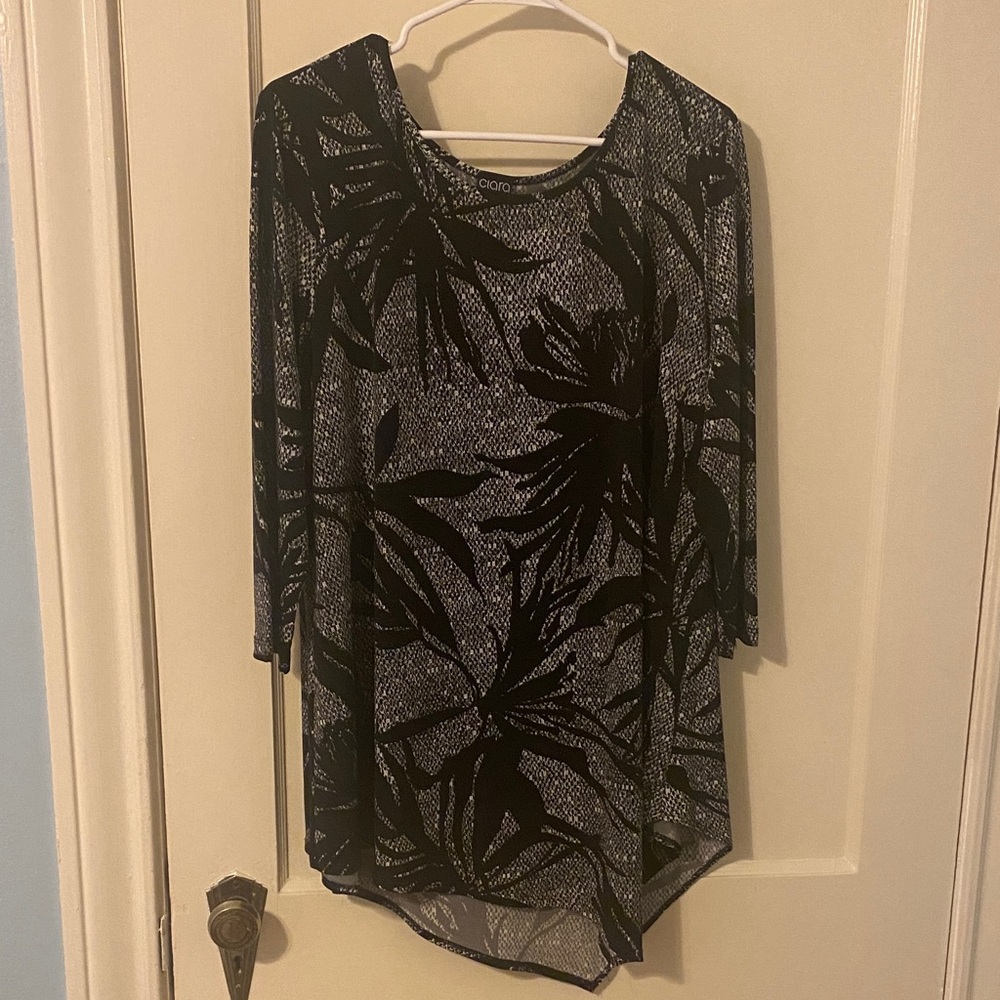 CLARA SUNWOO Black Floral-Print Scoop Neck Tunic